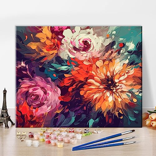 TISHIRON Malen Nach Zahlen, Blumen Malen Nach Zahlen für Erwachsene Anfänger, Chrysantheme Ölmalerei Nach Zahlen auf Leinwand, Modernes Malset Mit Pinseln und Pigmenten, 40x50 CM, Rahmenlos von TISHIRON