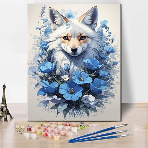 TISHIRON Malen Nach Zahlen Erwachsene, Der Blaue Wolf Tier Design DIY Handgemalt Ölgemälde Kit für Anfänger und Erwachsene Mit 3-Pinseln Ohne Rahmen 40X50CM von TISHIRON