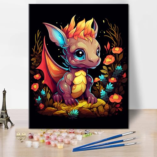 TISHIRON Malen Nach Zahlen Erwachsene, Fantasie Mystischer Drachen Tier Design DIY Handgemalt Ölgemälde Kit für Anfänger und Erwachsene Mit 3-Pinseln Ohne Rahmen 40X50CM von TISHIRON