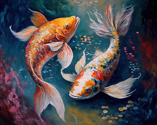 TISHIRON Malen Nach Zahlen Erwachsene, Goldfisch mit Einem Bandschwanz DIY Handgemalt Ölgemälde Kit für Anfänger und Erwachsene Mit 3-Pinseln und Acrylfarbe 40X50CM von TISHIRON