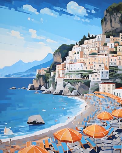 TISHIRON Malen Nach Zahlen Erwachsene und Kinder Anfänger Gemälde DIY Handgemalt Ölgemälde Kit inklusive Pinsel und Acrylfarbe 40 x 50 cm(Rahmenlos) - Amalfi Küste Italiens von TISHIRON