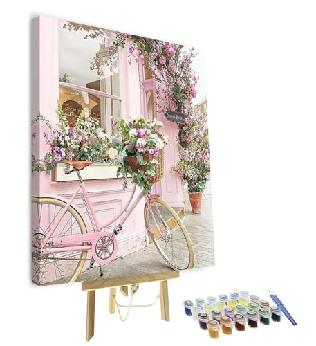 TISHIRON Malen Nach Zahlen Fahrrad und Blume Leinwände DIY Arcylic Paint by Numbers DIY Handgemalt Ölgemälde Kits für Kinder Anfänge Kits für Erwachsene (mit Rahmen 40x50cm) von TISHIRON