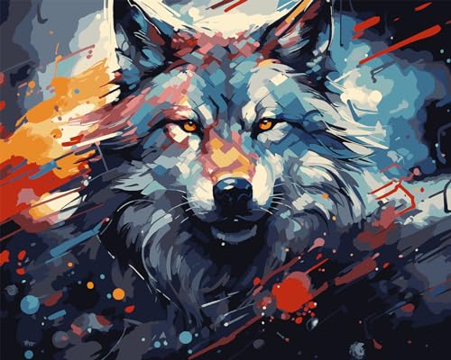 TISHIRON Malen Nach Zahlen Für Erwachsene Anfänger, Wolf Mit Buntem Hintergrund Malen Nach Zahlen Tier DIY Acrylmalerei Kits Kinder Malen Nach Zahlen Kits Kunst Für Erwachsene, 16 X 20 Zoll von TISHIRON