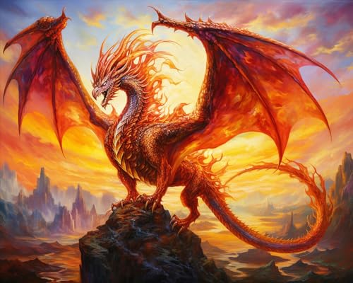 TISHIRON Malen Nach Zahlen Für Erwachsene Drache Auf Einer Klippe Im Sonnenuntergang Erwachsene Malen Nach Zahlen Kits Auf Leinwand Digitale Acryl Malen Nach Zahlen Kits ölgemälde Nach Zahlen von TISHIRON