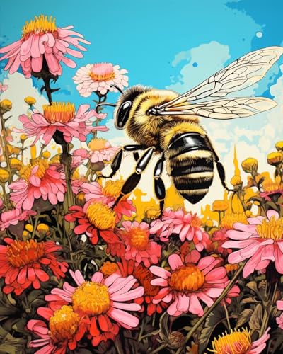 TISHIRON Malen Nach Zahlen Für Erwachsene Und Kinder Blumen Bienen DIY ölgemälde Kunsthandwerk Malen Nach Zahlen Kits Acrylmalerei 16 X 20 Zoll von TISHIRON