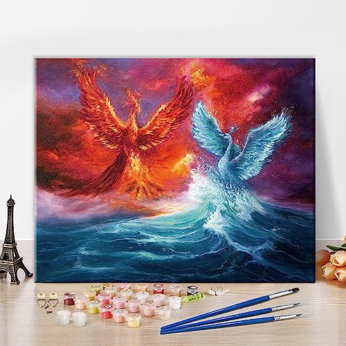 TISHIRON Malen nach Zahlen, Eis-Phönix und Feuer-Phönix Malen nach Zahlen für Erwachsene, Phönix-Ölmalerei-Set, mythologisches Tier-Acrylmalerei-Set mit Pinseln und Pigmenten, 40x50 CM, Rahmenlos von TISHIRON