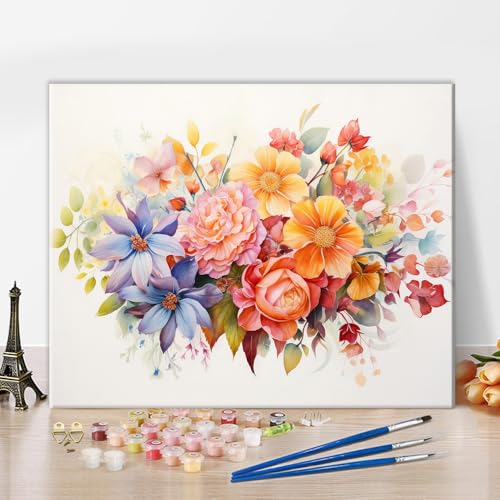 TISHIRON Malen nach Zahlen Blumen, Blumen Malen nach Zahlen Bausatz für Erwachsene, DIY Acryl Malen nach Zahlen Kits auf Leinwand Blüte, Aquarell Ölgemälde für Heimdekoration 40 x 50 cm(rahmenlos) von TISHIRON