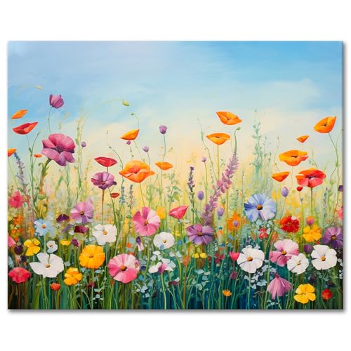 TISHIRON Malen nach Zahlen Blumen, Erwachsene Malen nach Zahlen Kits auf Leinwand Wildblumen, Ölgemälde für Erwachsene bunt blühend, DIY Acryl Malen nach Zahlen Kits 40 x 50 cm(rahmenlos) von TISHIRON