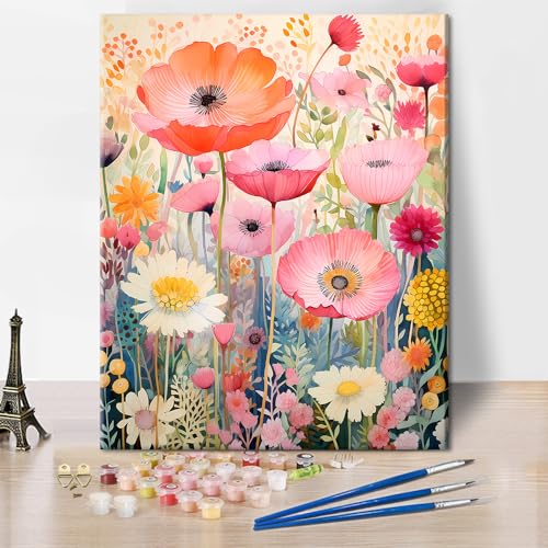 TISHIRON Malen nach Zahlen Blumen und Pflanzen DIY Malen nach Zahlen für Erwachsene Floral Malen nach Zahlen Kits auf Leinwand mit Pinseln für Home Wall Decor 40x50 cm(rahmenlos) von TISHIRON