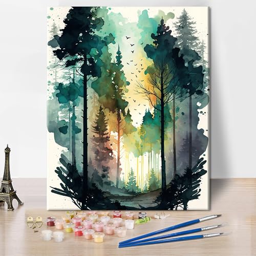 TISHIRON Malen nach Zahlen Erwachsene, Aquarell Landschaft Malen nach Zahlen Junior, Wald Malen nach Zahlen Kits, Naturlandschaft Malen nach Zahlen ab 9 jahre - Ohne Rahmen 16 * 20 Zoll von TISHIRON