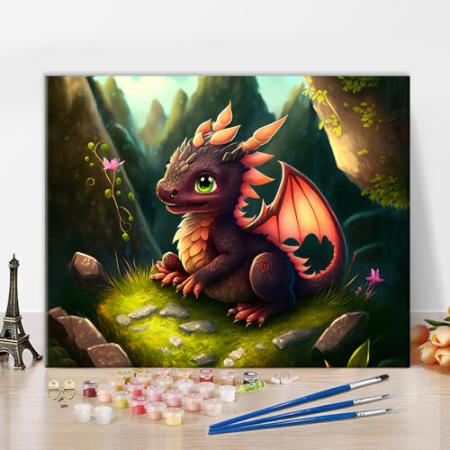 TISHIRON Malen nach Zahlen Erwachsene, Drache Malen nach Zahlen, DIY Malen nach Zahlen für Erwachsene Kinder, Fantasie Niedliches Tier Erwachsene Malen nach Zahlen Kits, 40x50 cm(rahmenlos) von TISHIRON