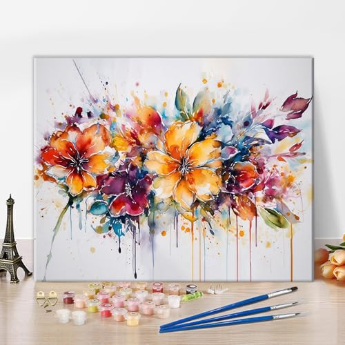 TISHIRON Malen nach Zahlen Erwachsene Anfänger, Blumen DIY Malen nach Zahlen Kits für Erwachsene Kinder, Bunte Blume Öl Handmalerei Leinwand Geschenke Kunsthandwerk für Zuhause 40 x 50 cm (rahmenlos) von TISHIRON