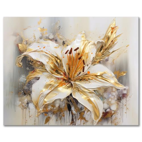 TISHIRON Malen nach Zahlen Erwachsene Anfänger Goldblume Erwachsene Malen nach Zahlen Kits Lily Floral DIY Ölmalerei nach Zahlen mit Pinseln Blooming Art Crafts 40 x 50 cm(rahmenlos) von TISHIRON