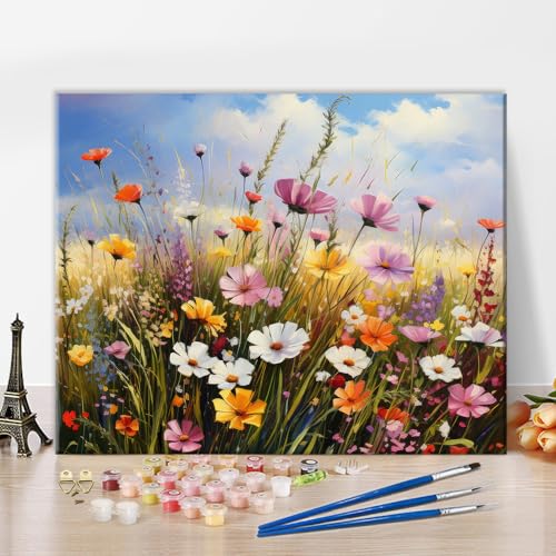 TISHIRON Malen nach Zahlen Erwachsene Anfänger-Malen nach Zahlen Blumen, DIY Ölmalerei Kits mit Pinseln, Acryl Zeichnung Malerei Handwerk 16 x 20 Zoll Ideal Geschenk Wahl für Muttertag von TISHIRON