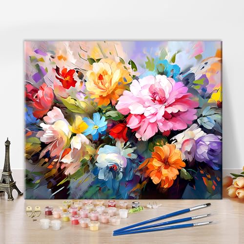 TISHIRON Malen nach Zahlen Erwachsene Blühende Blumen, DIY Erwachsene Malen nach Zahlen Kits mit Pinsel Blüte Pflanze, Öl Hand Malerei Malerei Kits Kunsthandwerk 40 x 50 cm(rahmenlos) von TISHIRON