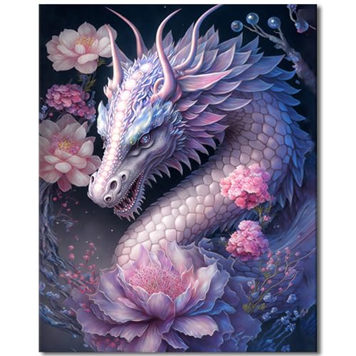 TISHIRON Malen nach Zahlen Erwachsene Drache DIY Öl Handmalerei mit Pinseln Tiere Erwachsene Malen nach Zahlen Kits auf Leinwand Blühende Blume Kunsthandwerk für Zuhause 40 x 50 cm(rahmenlos) von TISHIRON