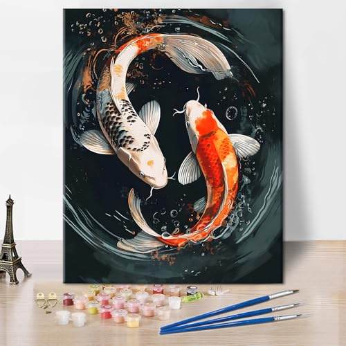 TISHIRON Malen nach Zahlen Erwachsene Fisch Malen nach Zahlen Kit für Erwachsene Yin Yang Acryl Malen nach Zahlen Kits auf Leinwand Tiere Ölgemälde für Home Decor 40 x 50 cm(rahmenlos) von TISHIRON