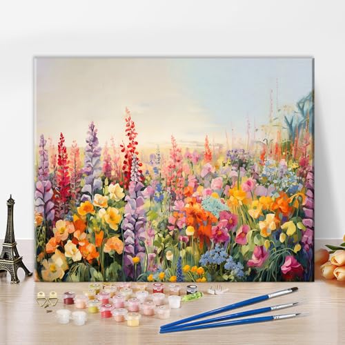 TISHIRON Malen nach Zahlen Erwachsene Garten in Voller Blüte DIY Malen nach Zahlen Kits auf Leinwand Acrylmalerei nach Zahlen mit Pinseln Leinwand Geschenke Kunsthandwerk, 40x50cm(Rahmenlos) von TISHIRON