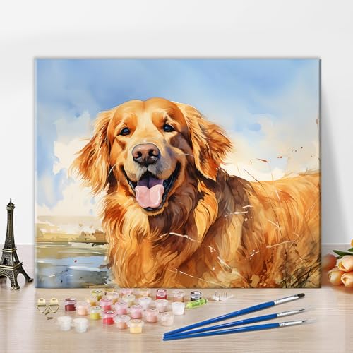 TISHIRON Malen nach Zahlen Erwachsene Hund, Malen nach Zahlen Bausatz Golden Retriever, Acryl Malen nach Zahlen Bausatz auf Leinwand Tiere, DIY Malen nach Zahlen 40 x 50 cm(rahmenlos) von TISHIRON