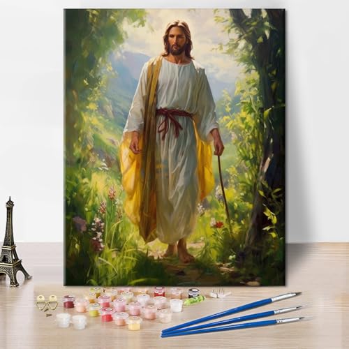 TISHIRON Malen nach Zahlen Erwachsene Jesus Erwachsene Malen nach Zahlen Kits auf Leinwand Wald DIY Malen nach Zahlen Kit Christus Acrylmalerei Religion Kunsthandwerk 40 x 50 cm(rahmenlos) von TISHIRON