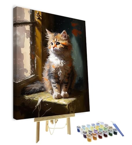 TISHIRON Malen nach Zahlen Erwachsene Kätzchen Acrylmalerei nach Zahlen Kits mit Pinseln Katze Erwachsene Malen nach Zahlen Kits Leinwand Geschenke Kunsthandwerk 40 x 50 cm(Rahmen) von TISHIRON