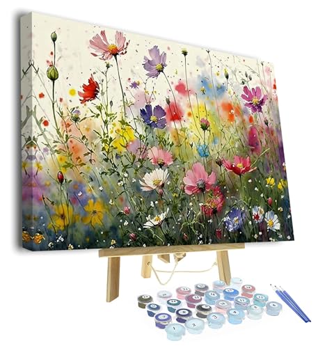 TISHIRON Malen nach Zahlen Erwachsene Kinder Tinte Malerei Stil Blumen Ölgemälde DIY Handgemalt Ölgemälde Kits mit Pinseln für Wandkunst Dekoration Home Haus Deko 16"x20"(mit Rahmen) von TISHIRON