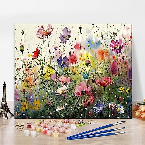 TISHIRON Malen nach Zahlen Erwachsene Tinte Malerei Stil Blumen Ölgemälde DIY Handgemalt Ölgemälde Kits mit Pinseln für Wandkunst Dekoration Home Haus Deko 16"x20" von TISHIRON