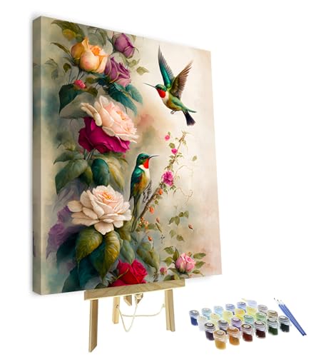 TISHIRON Malen nach Zahlen Erwachsene Kolibri Erwachsene Malen nach Zahlen Kits Tiere und Blumen DIY Öl Hand Malerei mit Pinseln Malerei Kunsthandwerk 40 x 50 cm(Rahmen) von TISHIRON