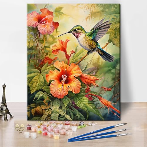 TISHIRON Malen nach Zahlen Erwachsene Kolibri Malen nach Zahlen Kits Blume Malen nach Zahlen Kit für Erwachsene Wald Ölmalerei Malen nach Zahlen Leinwand Kunsthandwerk 40 x 50 cm(rahmenlos) von TISHIRON