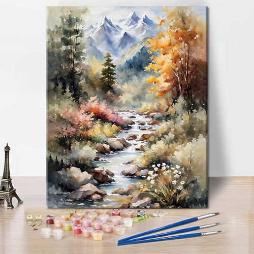 TISHIRON Malen nach Zahlen Erwachsene Landschaft, DIY Acryl Malen nach Zahlen Kits auf Leinwand Wald, Ölmalerei Kit für Erwachsene Natur, Acrylmalerei Zeichnung 40 x 50 cm(rahmenlos) von TISHIRON