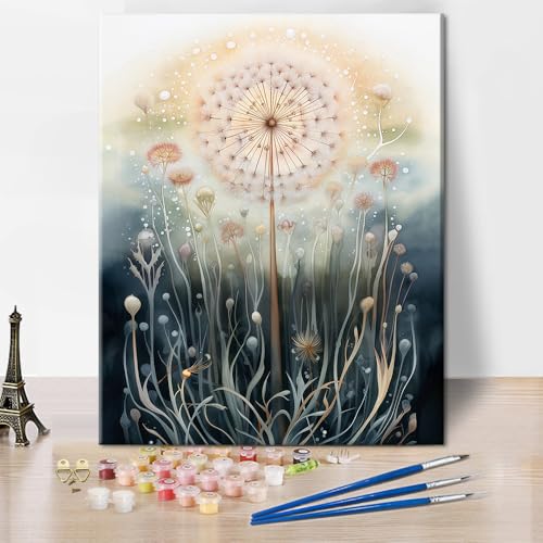 TISHIRON Malen nach Zahlen Erwachsene Löwenzahn Acryl Erwachsene Malen nach Zahlen Kits auf Leinwand Blume DIY Malen nach Zahlen Kit Pflanze Zeichnung Malerei 40 x 50 cm(rahmenlos) von TISHIRON