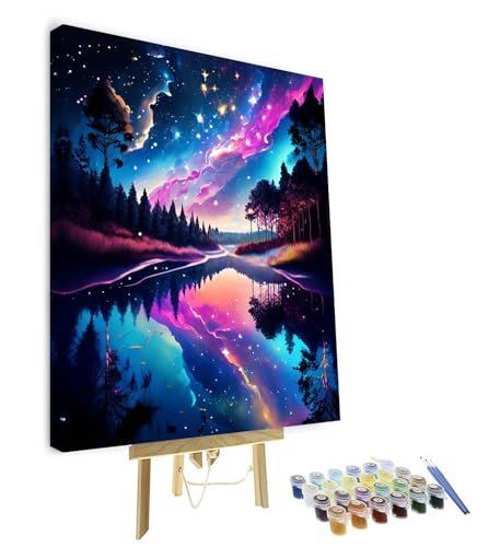 TISHIRON Malen nach Zahlen Erwachsene Nachtlandschaft DIY Malen nach Zahlen Kits mit Pinseln Aurora Sternenhimmel Öl Handmalerei Kunsthandwerk für Zuhause 40 x 50 cm(Rahmen) von TISHIRON