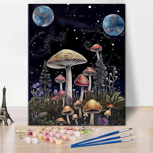 TISHIRON Malen nach Zahlen Erwachsene Pilz, Malen nach Zahlen Kit Mond, Acrylmalerei nach Zahlen Kits Pflanze, DIY Ölmalerei für Erwachsene, Kunsthandwerk für Zuhause 40 x 50 cm(rahmenlos) von TISHIRON