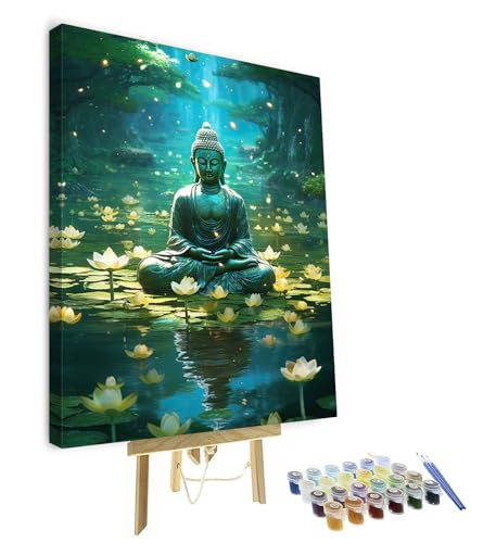 TISHIRON Malen nach Zahlen Erwachsene Rahmen Buddha DIY Malen nach Zahlen Kit für Erwachsene buddhistischen Erwachsenen Malen nach Zahlen Kits Meditation Öl Hand Malerei Kunsthandwerk 40 x 50 cm von TISHIRON