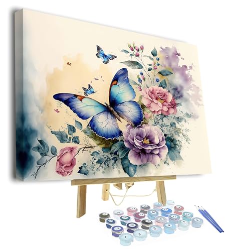 TISHIRON Malen nach Zahlen Erwachsene Schmetterling Malen nach Zahlen Blüte Blumen DIY Ölmalerei nach Zahlen Kits Natur Insekt Acrylmalerei mit Pinsel 40 x 50 cm(Rahmen) von TISHIRON