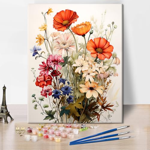 TISHIRON Malen nach Zahlen Erwachsene Schöne Wildblumen Malen nach Zahlen DIY Erwachsene Malen-nach-Zahlen Kits Naturlandschaft Acrylmalerei Kunsthandwerk, 40x50 cm(rahmenlos) von TISHIRON