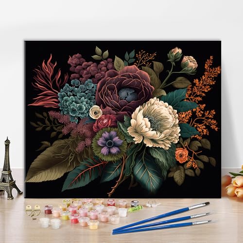 TISHIRON Malen nach Zahlen Erwachsene Vintage Blumensträußchen Malen Nach Zahlen Blumen Bild Malen Nach Zahlen Erwachsene DIY ölgemäLde Kit für Anfänger 40x50cm (Rahmenlos) von TISHIRON