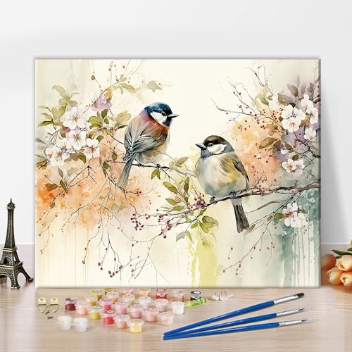 TISHIRON Malen nach Zahlen Erwachsene Vogel Aquarell Malen-nach-Zahlen Sets für Erwachsene, Malen nach Zahlen Junior Vogelmalerei Malen nach Zahlen Erwachsene DIY Ölgemälde Kit mit Pinseln, 40X50cm von TISHIRON