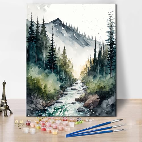 TISHIRON Malen nach Zahlen Erwachsene Wald Malen nach Zahlen Aquarell Landschaft DIY Erwachsene Malen-nach-Zahlen Kits Naturlandschaft Acrylmalerei Kunsthandwerk 40 x 50 cm(rahmenlos) von TISHIRON