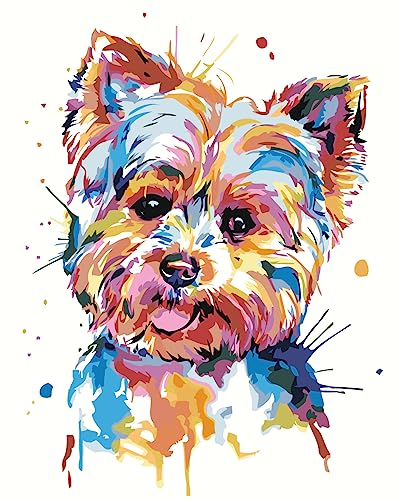 TISHIRON Malen nach Zahlen Hund DIY Malen nach Zahlen Kit für Erwachsene und Kinder DIY Leinwandmalerei nach Zahlen Yorkshire Terrier Malerei Acrylmalerei für die Wanddekoration 16x20 Zoll von TISHIRON