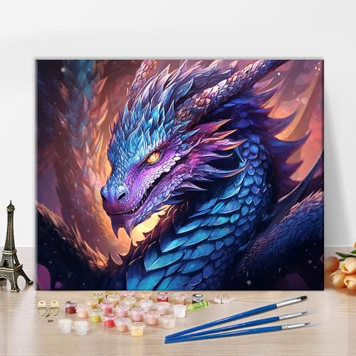 TISHIRON Malen nach Zahlen Kit Erwachsene Anfänger Drache, Erwachsene Malen nach Zahlen Kits auf Leinwand Tiere, Fantasy DIY Acryl Ölmalerei für Home Wall Decor Art Crafts 40 x 50 cm(rahmenlos) von TISHIRON