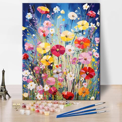 TISHIRON Malen nach Zahlen Kit für Erwachsene Blumen, Malen nach Zahlen Kits auf Leinwand Blüte, DIY Acryl Malen nach Zahlen Kits, Ölgemälde für Home Decor 40 x 50 cm(rahmenlos) von TISHIRON