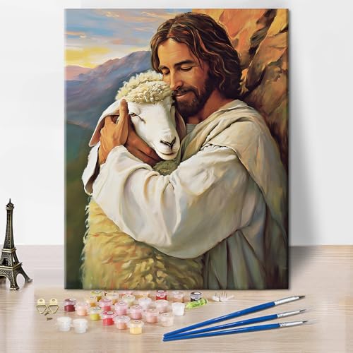 TISHIRON Malen nach Zahlen Kit für Erwachsene Jesus Erwachsene Malen nach Zahlen mit Pinseln Aquarellmalerei Ölgemälde nach Zahlen DIY Acrylmalerei Religion Kunsthandwerk für Zuhause 16x20 Zoll von TISHIRON