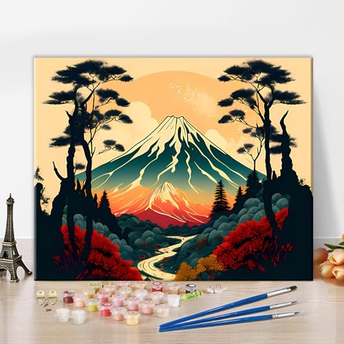 TISHIRON Malen nach Zahlen Kit für Erwachsene Mt. Fuji Erwachsene Malen nach Zahlen mit Pinseln Outdoor Natur Landschaft Malen nach Zahlen Öl Malerei DIY Malerei Kunsthandwerk für Zuhause von TISHIRON