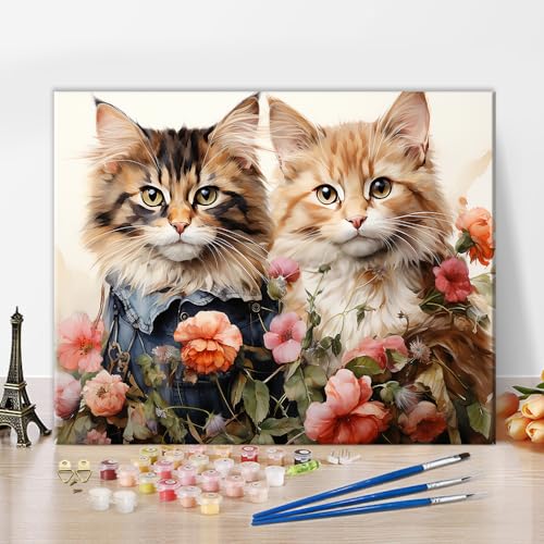 TISHIRON Malen nach Zahlen Kits Erwachsene-Katze Erwachsene malen nach Zahlen Anfänger-Malen nach Zahlen Kits auf Leinwand DIY einfache Acrylmalerei nach Zahlen Büro Home Decor Geschenk 16x20inch von TISHIRON