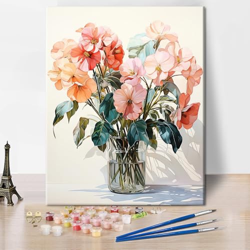 TISHIRON Malen nach Zahlen Set für Erwachsene Pflanzenvase Erwachsenen Malen nach Zahlen Set mit Pinseln Aquarellmalerei Ölgemälde nach Zahlen DIY Acrylmalerei Blumen Kunsthandwerk für Zuhause von TISHIRON