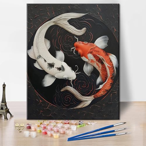 TISHIRON Malen nach Zahlen Set für Erwachsene Yin Yang Symbol mit Koi-Fischen Malen nach Zahlen für Erwachsene Kinder Fisch Malen nach Zahlen Kits auf Leinwand Ölmalerei Kunsthandwerk von TISHIRON