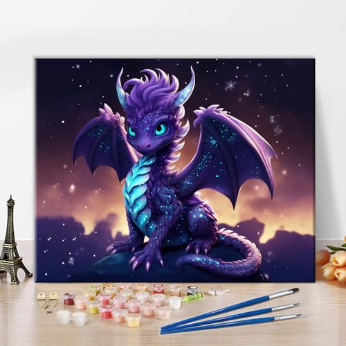 TISHIRON Malen nach Zahlen Süßer Drache Erwachsene Malen nach Zahlen Kits auf Leinwand Tiere Öl Hand Malerei mit Pinseln Malerei Kits Erwachsene Kunsthandwerk für Zuhause 40 x 50 cm(rahmenlos) von TISHIRON