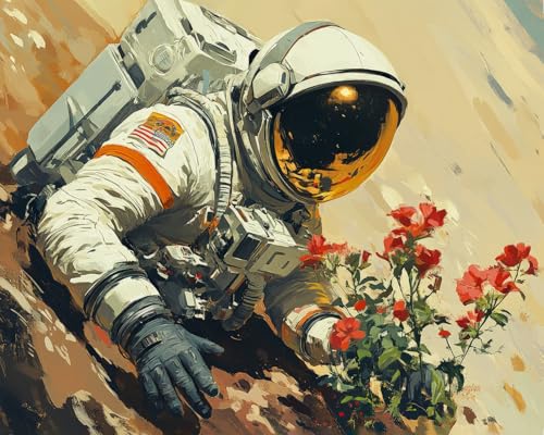 TISHIRON Malen nach Zahlen für Erwachsene, Anfänger, Astronauten Malen nach Zahlen, Astronaut mit Blume, Malen nach Zahlen, Malen-nach-Zahlen-Kits, DIY-Malen, Malen nach Zahlen für Erwachsene, 40,6 x von TISHIRON