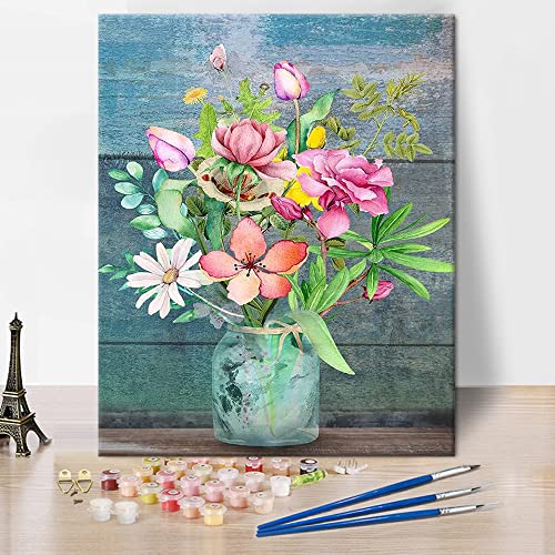 TISHIRON Malen nach Zahlen für Erwachsene Anfänger, rosa Blume DIY Malen nach Zahlen Kits für Erwachsene Merlin Topf Blume Kinder malen Kits Leinwand Geschenke Kunsthandwerk für Home Decor 16x20 Inch von TISHIRON